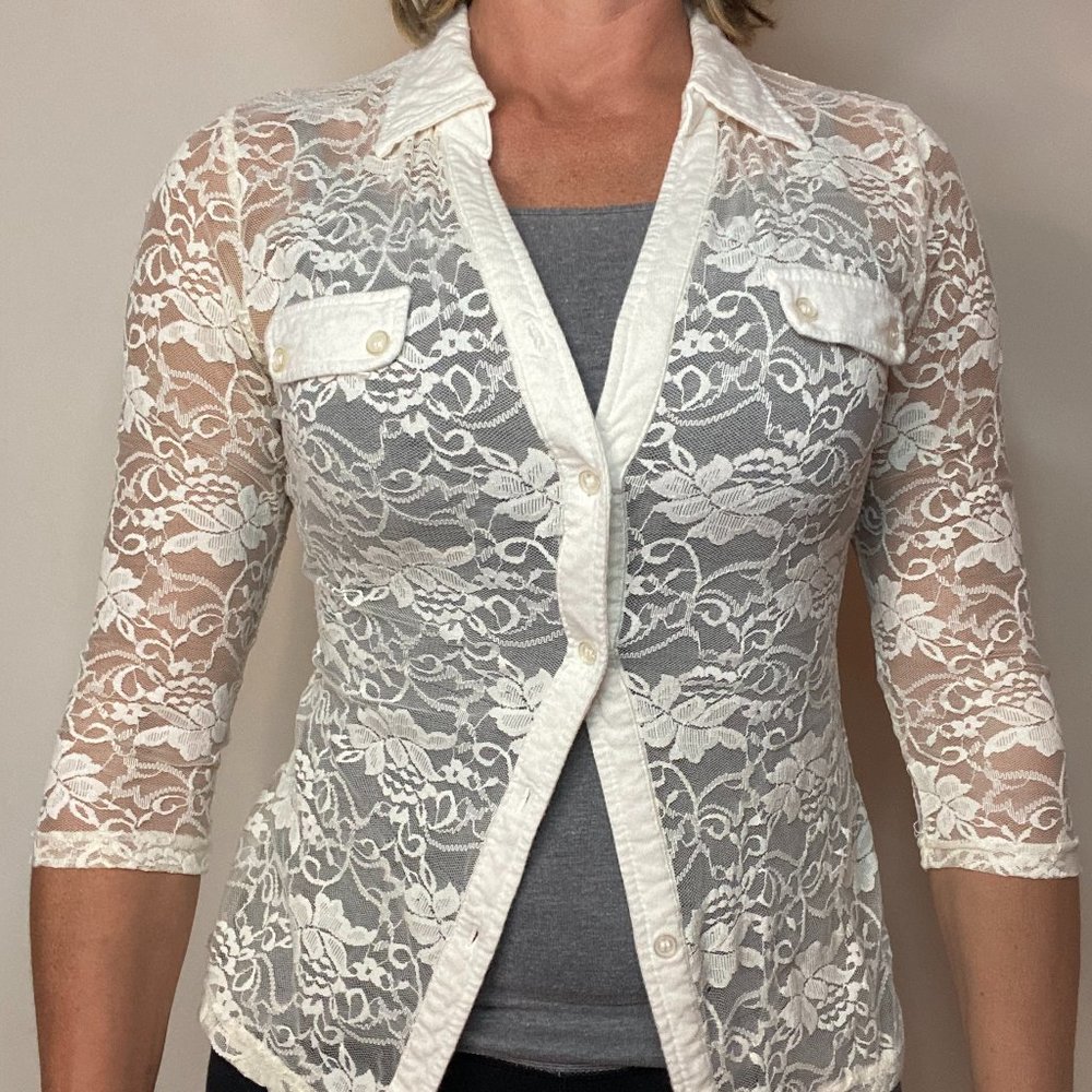 Lacy Stretchy Ivory Shirt